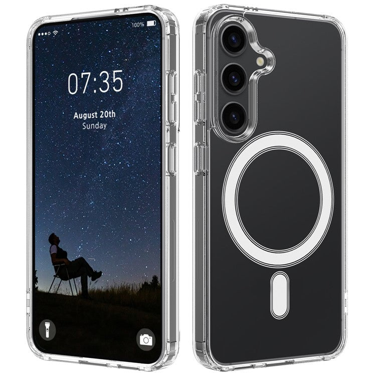 För Samsung Galaxy S24 magnetiskt telefonfodral Stötdämpande akryl+TPU baksida