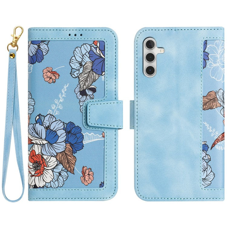 For Samsung Galaxy A15 4G / 5G Leather Case Flower Print Phone Cover with Card Slots