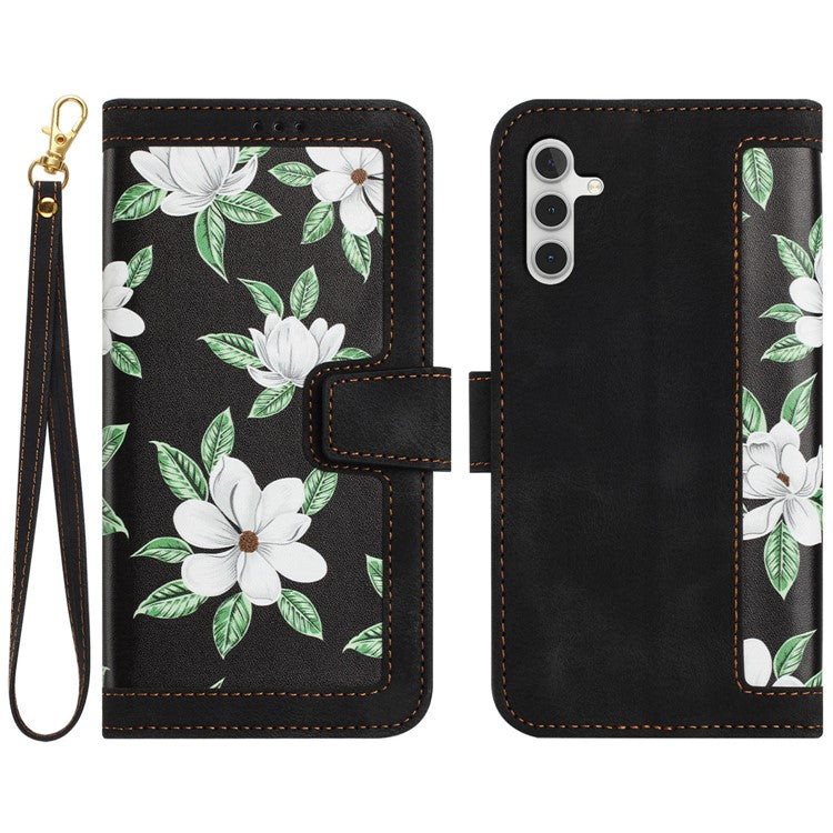 For Samsung Galaxy A15 4G / 5G Leather Case Flower Print Phone Cover with Card Slots