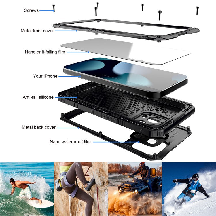 För iPhone 15 Pro Max IP68 Vattentätt fodral Anti-dropp telefonskal med skärmskydd