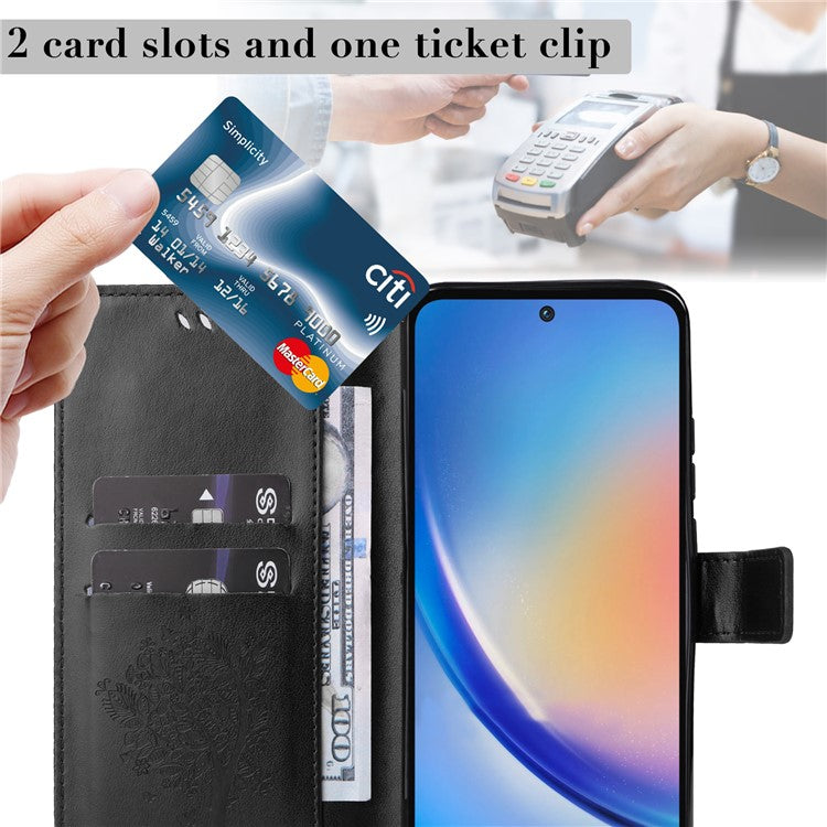 For Samsung Galaxy A35 5G Phone Case with Stand Cat Tree Pattern Leather Wallet Mobile Cover