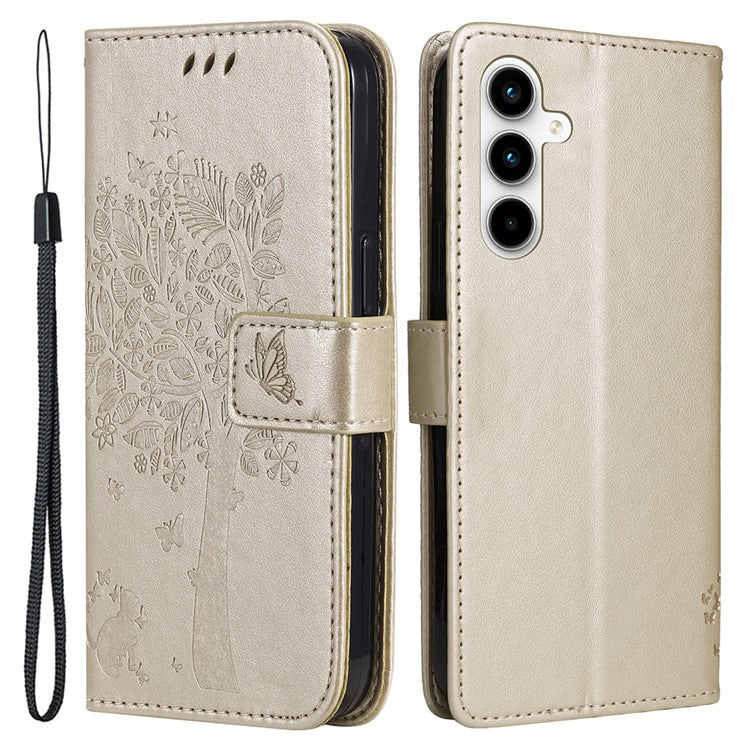For Samsung Galaxy A35 5G Phone Case with Stand Cat Tree Pattern Leather Wallet Mobile Cover