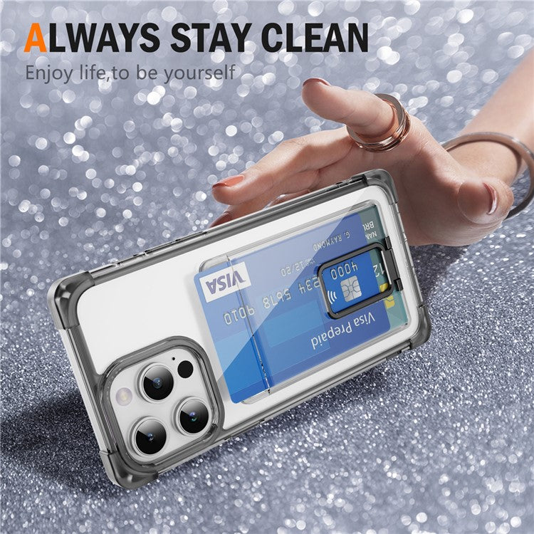 YSM Reinforced Corners Series for iPhone 12 / 12 Pro Case Card Slot Kickstand Clear Cove
