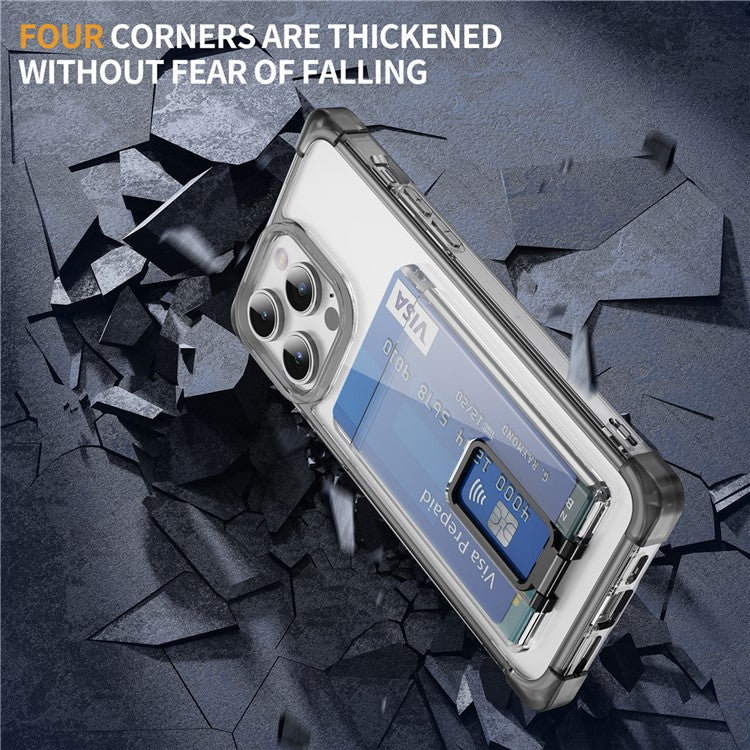 YSM Reinforced Corners Series for iPhone 12 / 12 Pro Case Card Slot Kickstand Clear Cove