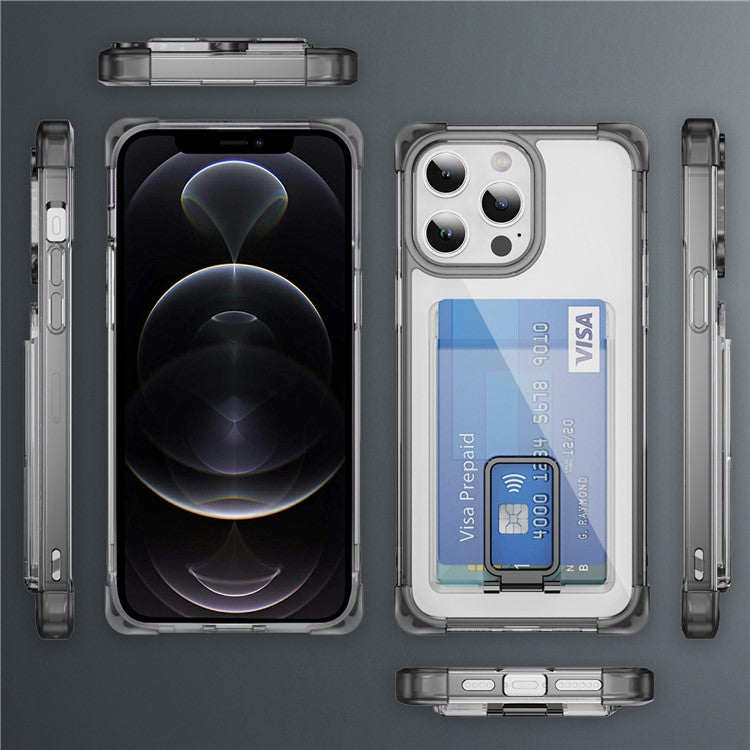 YSM Reinforced Corners Series for iPhone 12 / 12 Pro Case Card Slot Kickstand Clear Cove