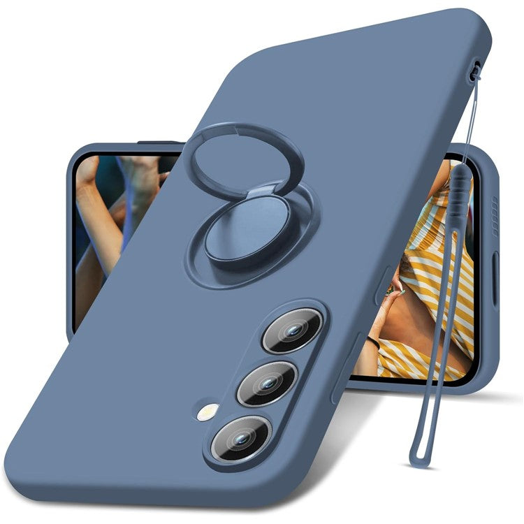 För Samsung Galaxy S24 Fodral med handrem Flytande Silikon Kickstand telefonskal