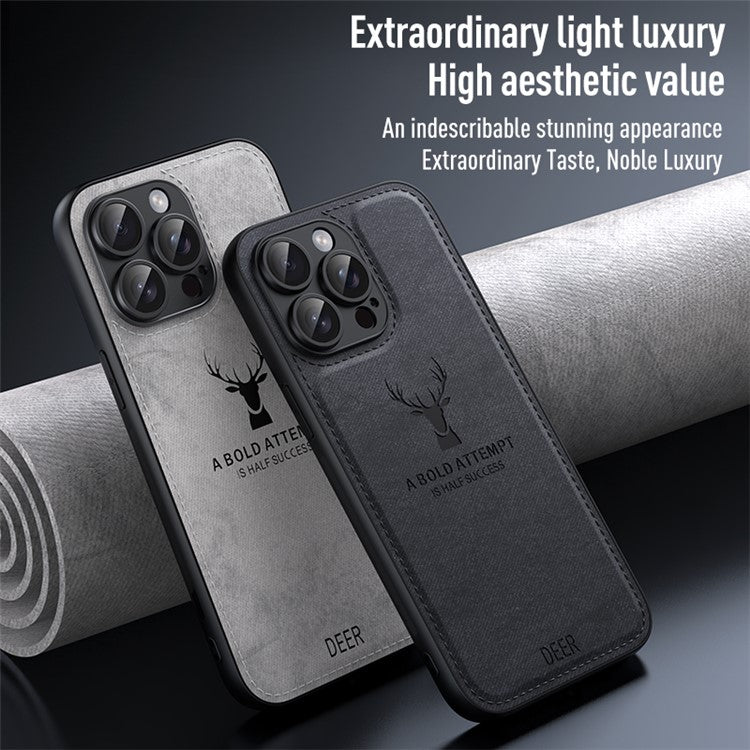 För iPhone 13 Pro Max telefonfodral PU läderbelagd PC+TPU Deer Mönster Cover