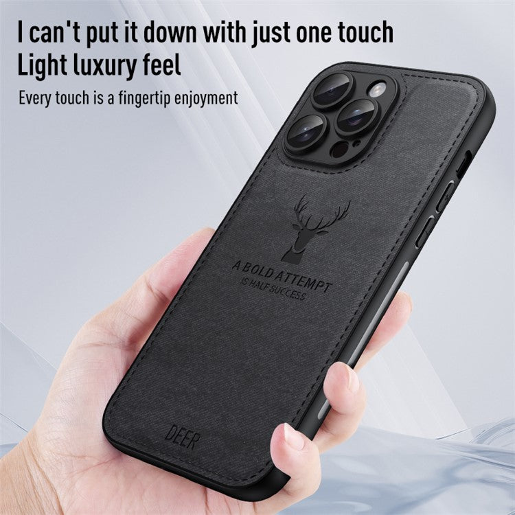 För iPhone 13 Pro Max telefonfodral PU läderbelagd PC+TPU Deer Mönster Cover