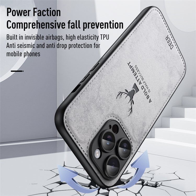 För iPhone 13 Pro Max telefonfodral PU läderbelagd PC+TPU Deer Mönster Cover