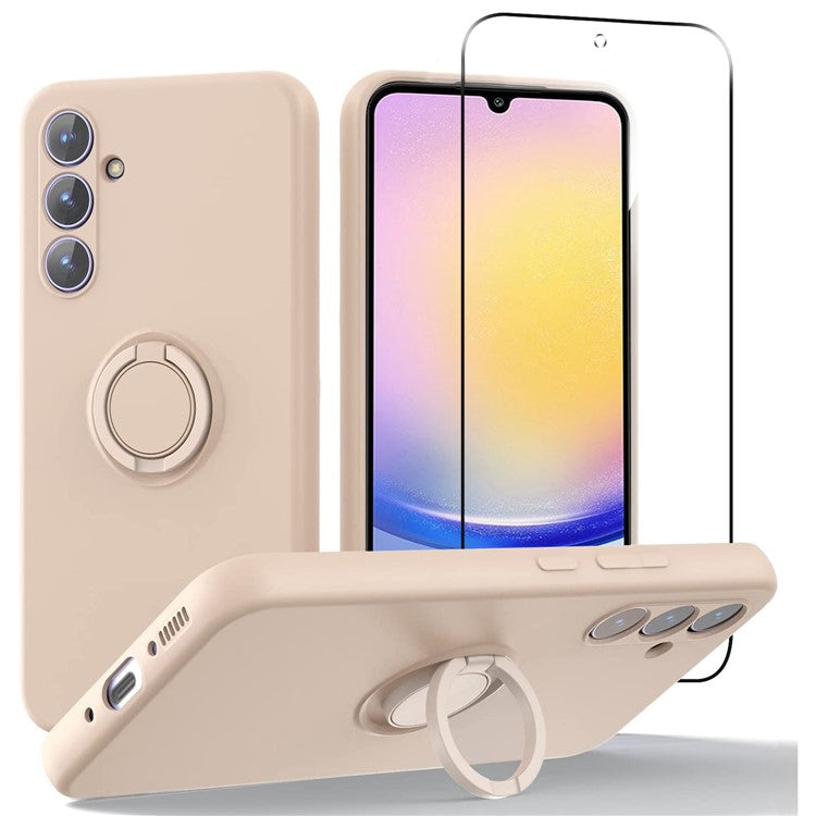 For Samsung Galaxy A25 5G (Global) (161.0 x 76.5 x 8.3mm) Liquid Silicone Kickstand Case + 2.5D Arc Edge Tempered Glass Film
