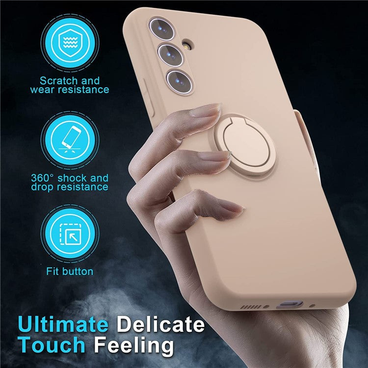 For Samsung Galaxy A25 5G (Global) (161.0 x 76.5 x 8.3mm) Liquid Silicone Kickstand Case + 2.5D Arc Edge Tempered Glass Film