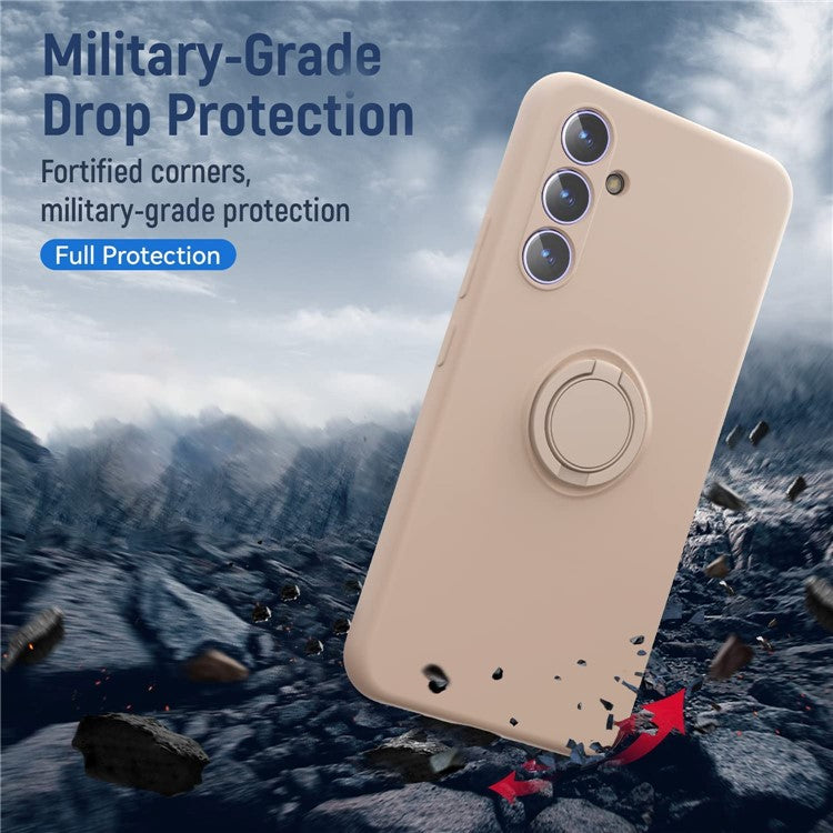 For Samsung Galaxy A25 5G (Global) (161.0 x 76.5 x 8.3mm) Liquid Silicone Kickstand Case + 2.5D Arc Edge Tempered Glass Film