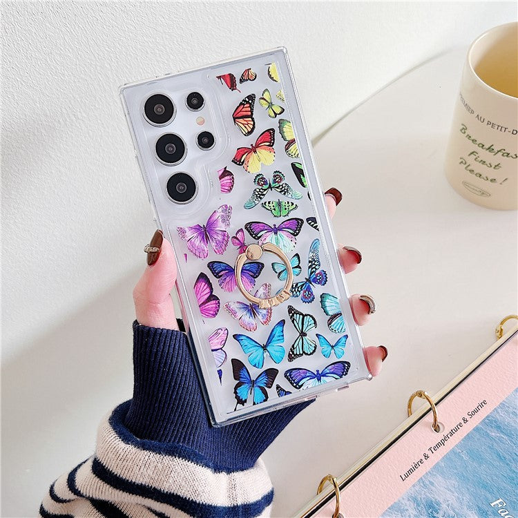 For Samsung Galaxy S23 Ultra Phone Case with Kickstand Butterfly Pattern TPU Airbag Cover