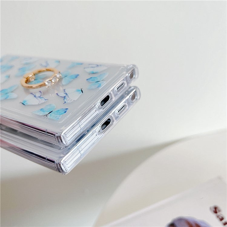 For Samsung Galaxy S23 Ultra Phone Case with Kickstand Butterfly Pattern TPU Airbag Cover