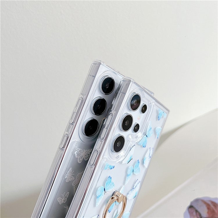 For Samsung Galaxy S23 Ultra Phone Case with Kickstand Butterfly Pattern TPU Airbag Cover