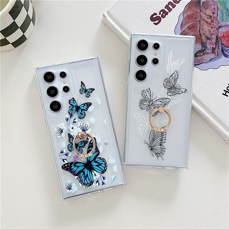 For Samsung Galaxy S23 Ultra Phone Case with Kickstand Butterfly Pattern TPU Airbag Cover
