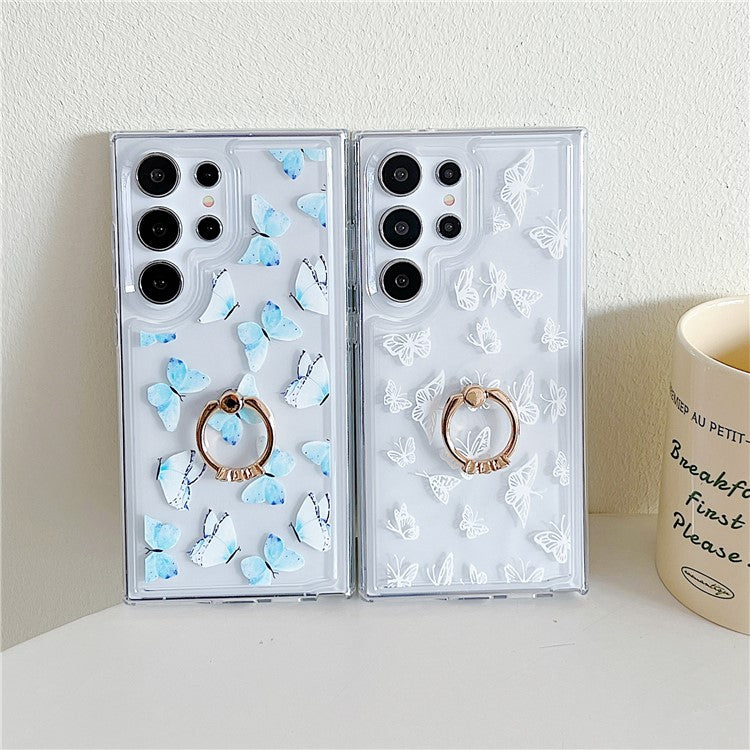 For Samsung Galaxy S23 Ultra Phone Case with Kickstand Butterfly Pattern TPU Airbag Cover