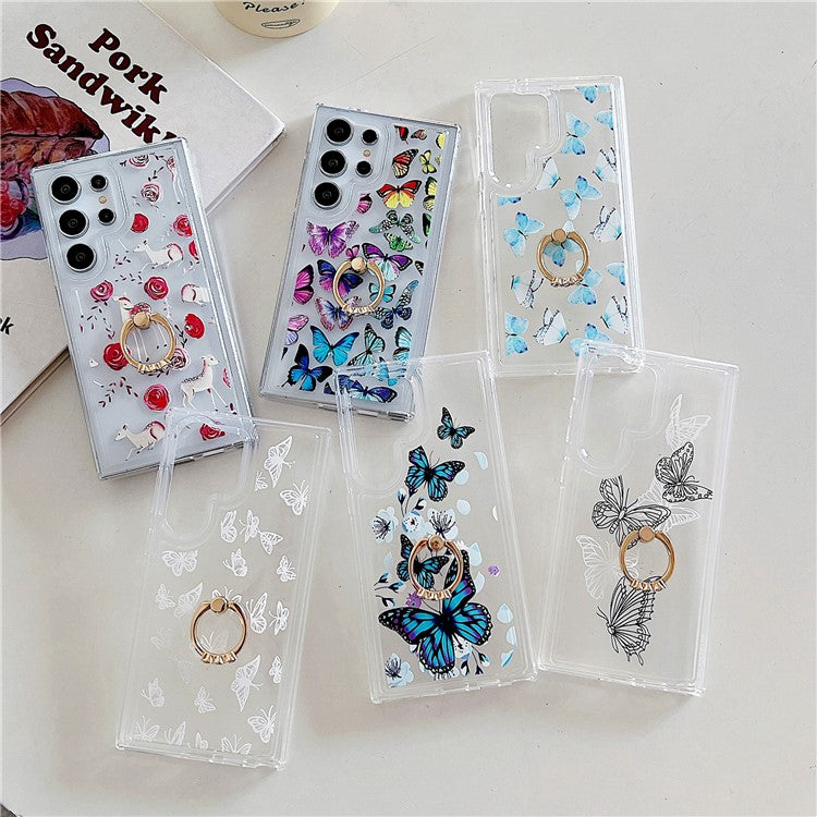 For Samsung Galaxy S23 Ultra Phone Case with Kickstand Butterfly Pattern TPU Airbag Cover
