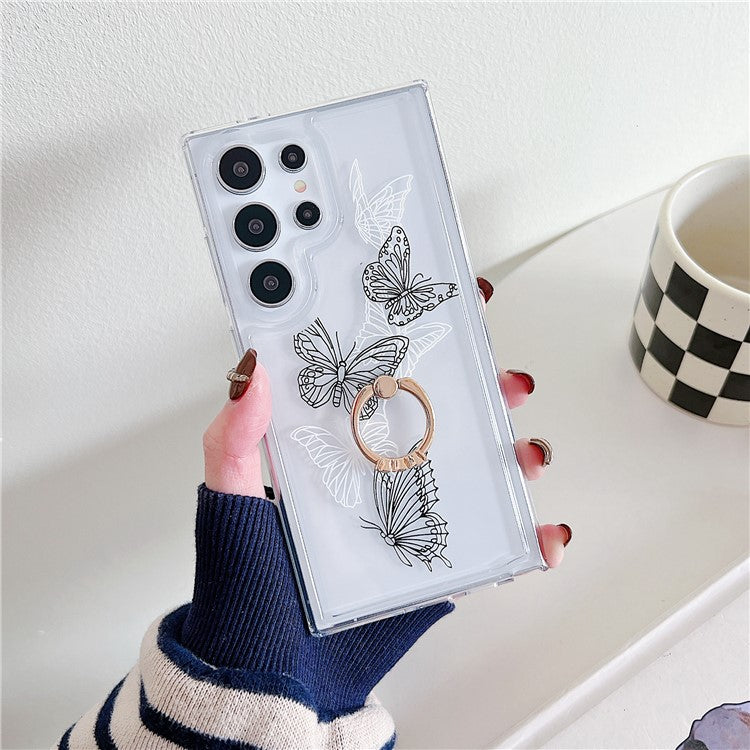 For Samsung Galaxy S23 Ultra Phone Case with Kickstand Butterfly Pattern TPU Airbag Cover
