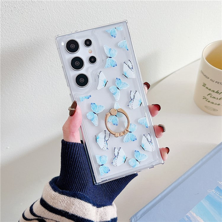 For Samsung Galaxy S23 Ultra Phone Case with Kickstand Butterfly Pattern TPU Airbag Cover