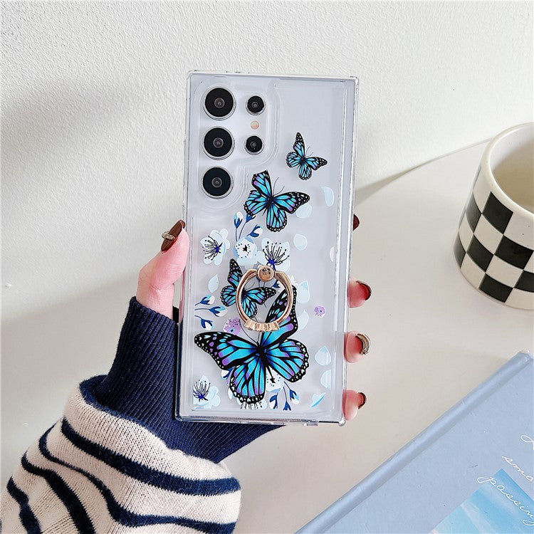 For Samsung Galaxy S23 Ultra Phone Case with Kickstand Butterfly Pattern TPU Airbag Cover