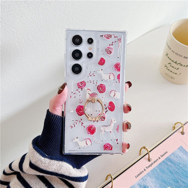 For Samsung Galaxy S23 Ultra Phone Case with Kickstand Butterfly Pattern TPU Airbag Cover