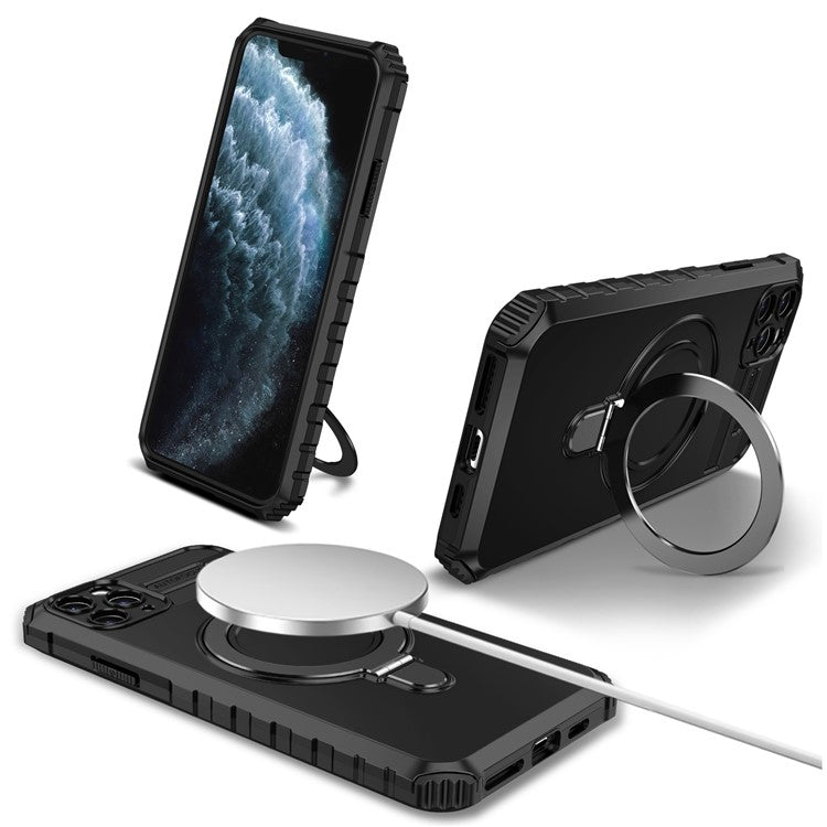 För iPhone 11 Pro-fodral Magnetisk PC+TPU-telefonskal med ringstöd