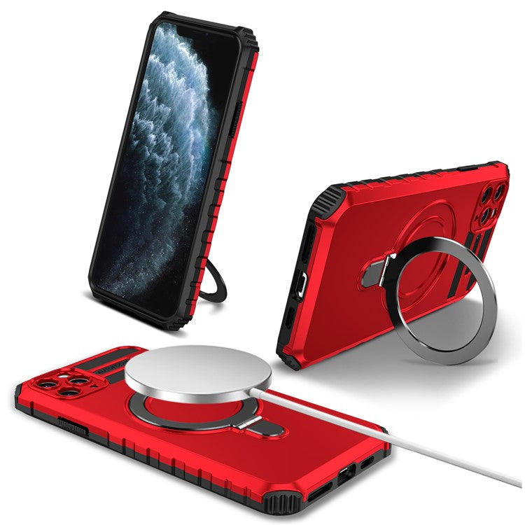 För iPhone 11 Pro-fodral Magnetisk PC+TPU-telefonskal med ringstöd