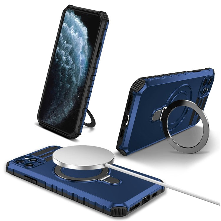 För iPhone 11 Pro-fodral Magnetisk PC+TPU-telefonskal med ringstöd