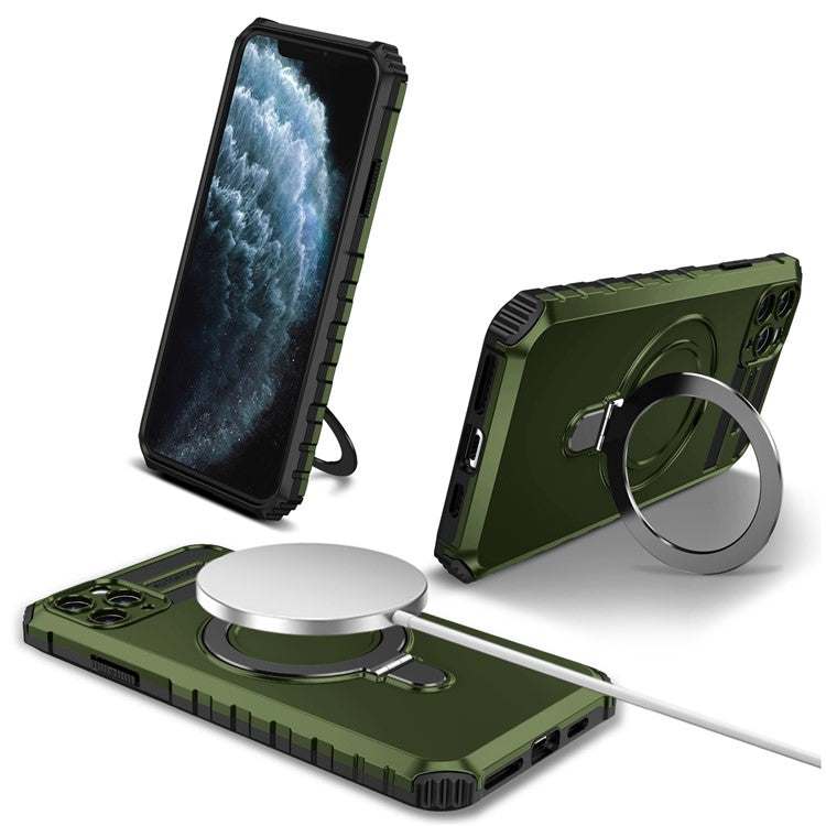För iPhone 11 Pro-fodral Magnetisk PC+TPU-telefonskal med ringstöd