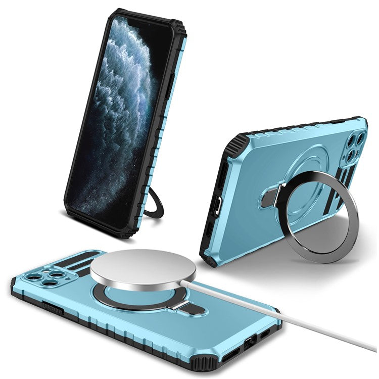 För iPhone 11 Pro-fodral Magnetisk PC+TPU-telefonskal med ringstöd