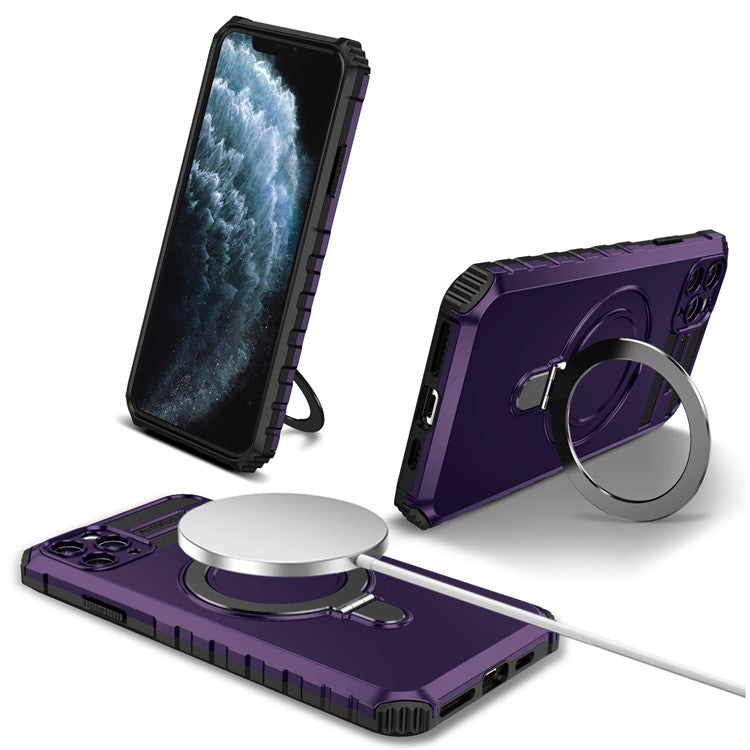 För iPhone 11 Pro-fodral Magnetisk PC+TPU-telefonskal med ringstöd