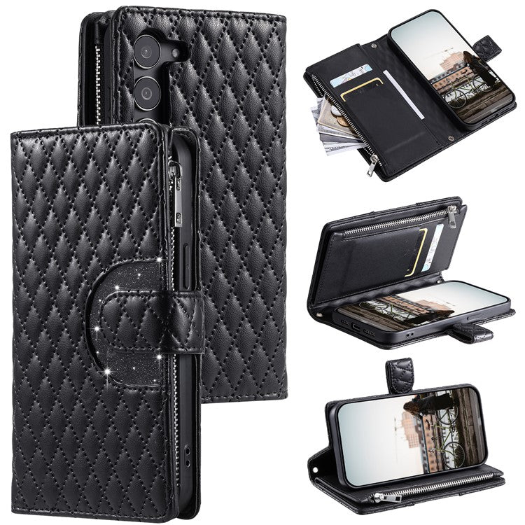 Style 012 for Samsung Galaxy S23 Case Zipper Pocket Handbag Case PU Leather Rhombus Pattern Phone Cover