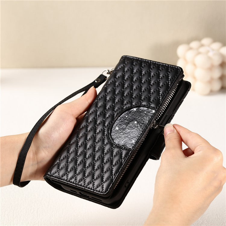 Style 012 for Samsung Galaxy S23 Case Zipper Pocket Handbag Case PU Leather Rhombus Pattern Phone Cover