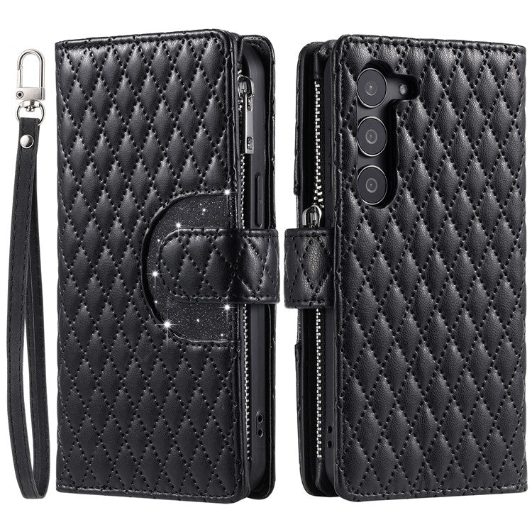 Style 012 for Samsung Galaxy S23 Case Zipper Pocket Handbag Case PU Leather Rhombus Pattern Phone Cover