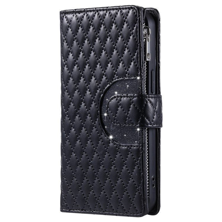 Style 012 for Samsung Galaxy S23 Case Zipper Pocket Handbag Case PU Leather Rhombus Pattern Phone Cover