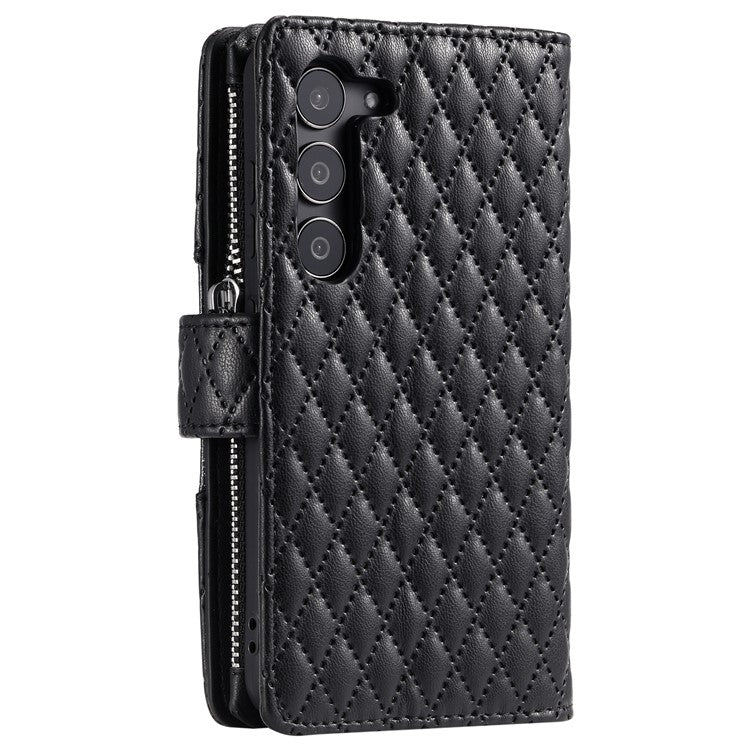 Style 012 for Samsung Galaxy S23 Case Zipper Pocket Handbag Case PU Leather Rhombus Pattern Phone Cover