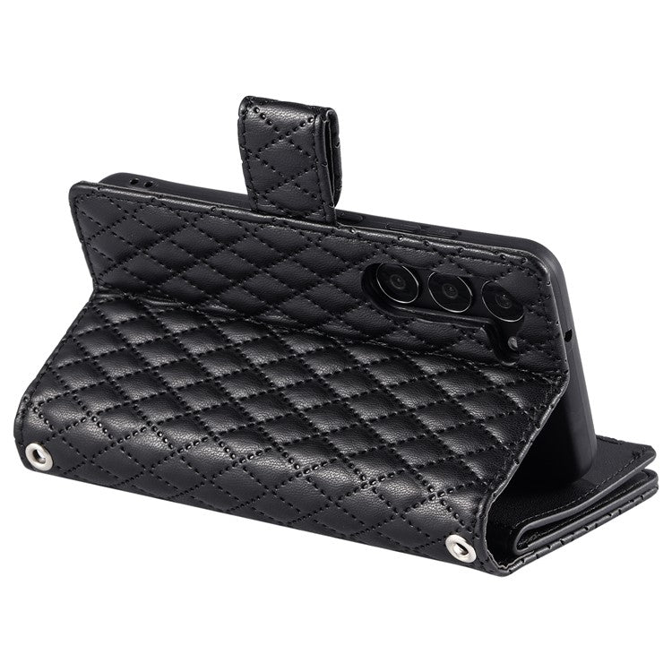 Style 012 for Samsung Galaxy S23 Case Zipper Pocket Handbag Case PU Leather Rhombus Pattern Phone Cover
