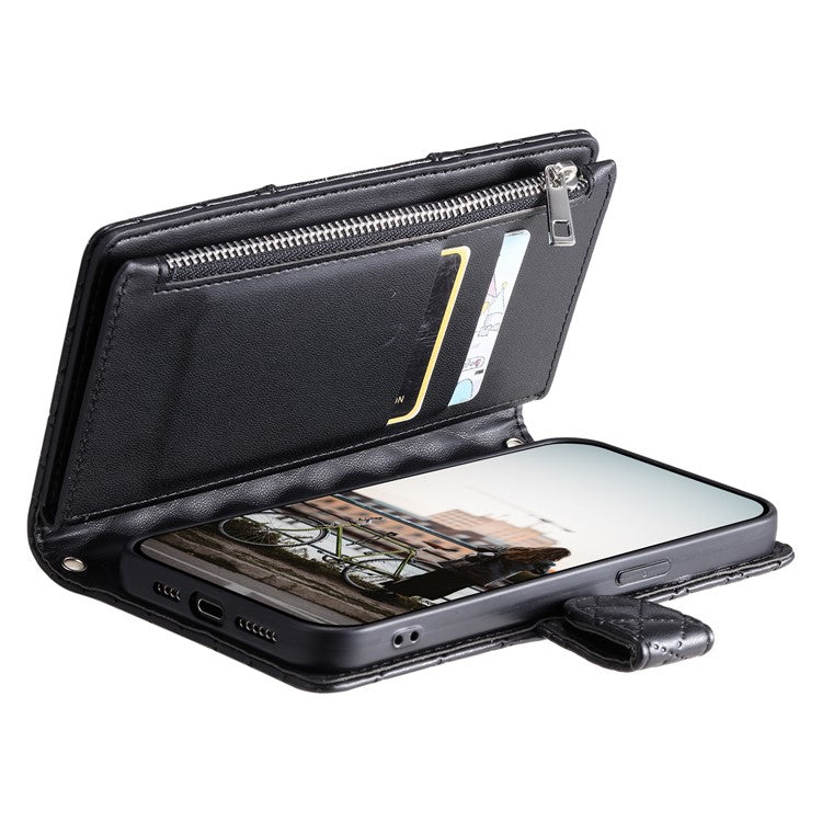 Style 012 for Samsung Galaxy S23 Case Zipper Pocket Handbag Case PU Leather Rhombus Pattern Phone Cover