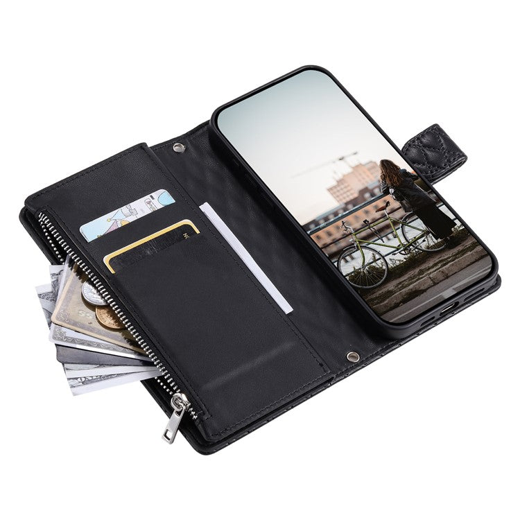 Style 012 for Samsung Galaxy S23 Case Zipper Pocket Handbag Case PU Leather Rhombus Pattern Phone Cover