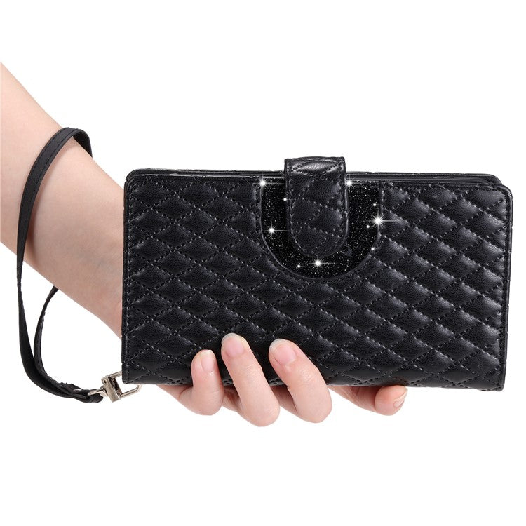 Style 012 for Samsung Galaxy S23 Case Zipper Pocket Handbag Case PU Leather Rhombus Pattern Phone Cover