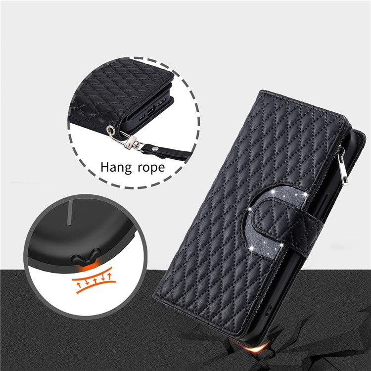 Style 012 for Samsung Galaxy S23 Case Zipper Pocket Handbag Case PU Leather Rhombus Pattern Phone Cover