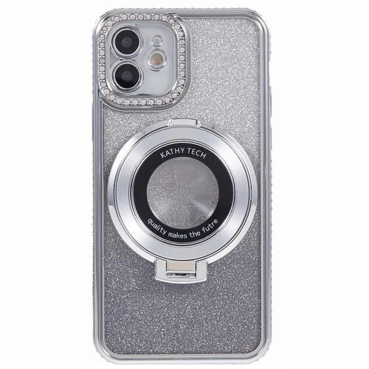 For iPhone 12 TPU Case Gradient Rhinestone Ornament Back Phone Cover with Kickstan