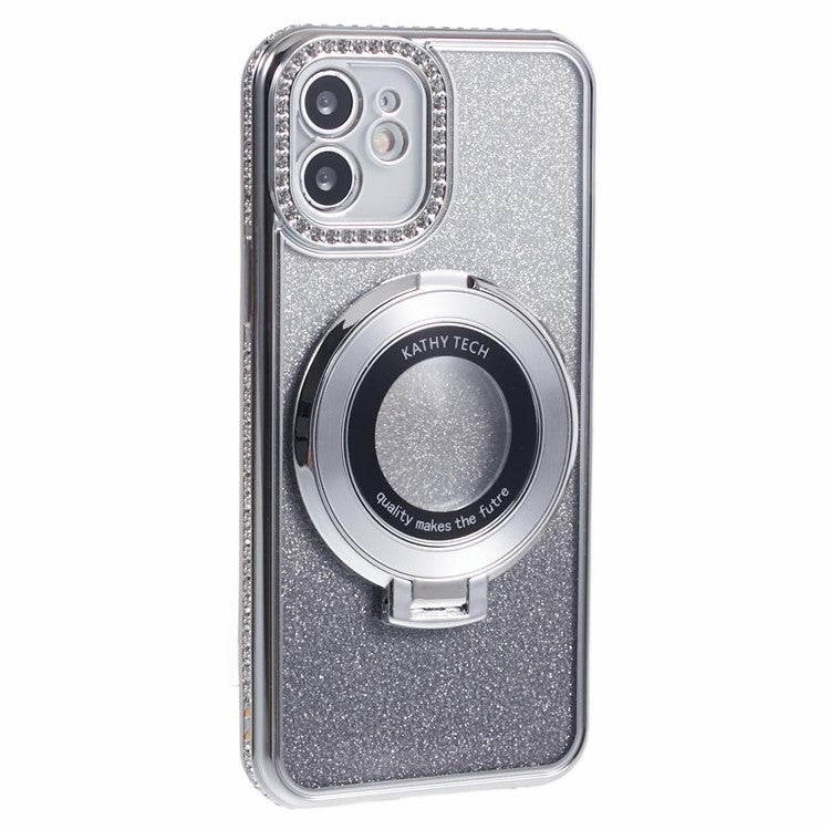 For iPhone 12 TPU Case Gradient Rhinestone Ornament Back Phone Cover with Kickstan