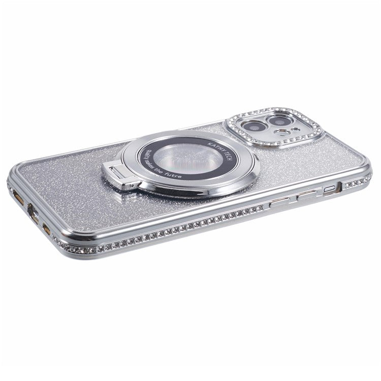 For iPhone 12 TPU Case Gradient Rhinestone Ornament Back Phone Cover with Kickstan