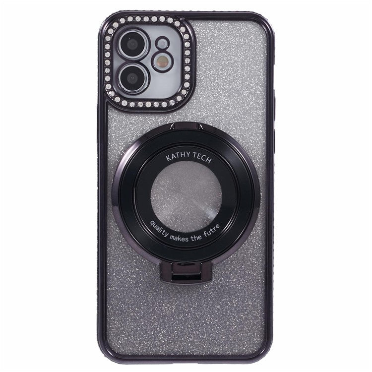 For iPhone 12 TPU Case Gradient Rhinestone Ornament Back Phone Cover with Kickstan