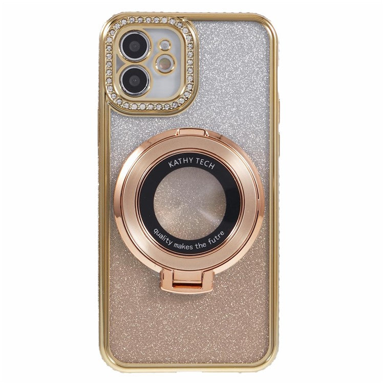 For iPhone 12 TPU Case Gradient Rhinestone Ornament Back Phone Cover with Kickstan