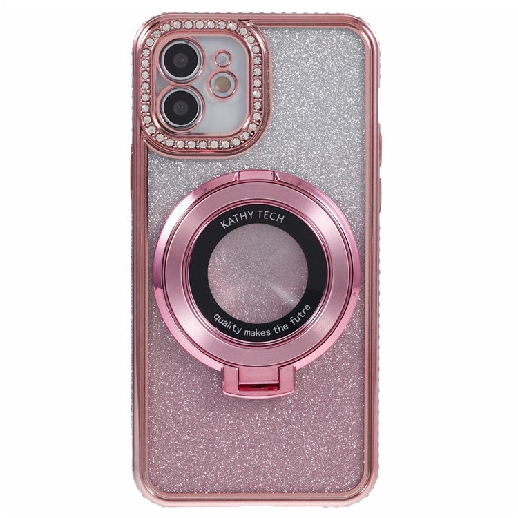 For iPhone 12 TPU Case Gradient Rhinestone Ornament Back Phone Cover with Kickstan