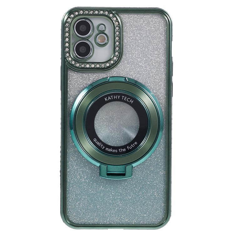 For iPhone 12 TPU Case Gradient Rhinestone Ornament Back Phone Cover with Kickstan