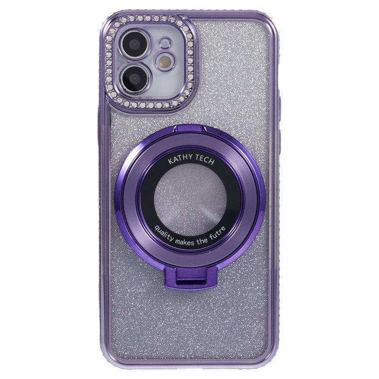 For iPhone 12 TPU Case Gradient Rhinestone Ornament Back Phone Cover with Kickstan